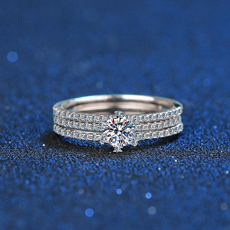 Attractive 2pcs Solid 0.5ct VVS1 14K WGP High Quality Moissanite Diamonds Rings Set - Luxury Jewellery - The Jewellery Supermarket