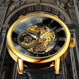 NEW - Luxury Mens Gold Mechanical Skeleton Leather Forsining 3d Hollow Watch - The Jewellery Supermarket