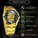 NEW ARRIVAL - Luxury Men Gold Automatic Strap Skeleton Mechanical Skull Watch - The Jewellery Supermarket