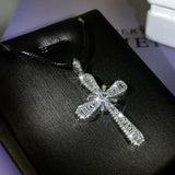 Exquisite White AAA Zircon Crystals Cross Pendant Necklace - Women's 925 Silver Geometric - Religious Jewellery - The Jewellery Supermarket