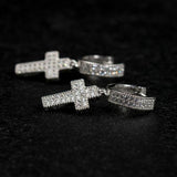 Stylish Christian Cross Drop Hoop Earrings Shiny AAA CZ Crystals High Quality Unisex Fashion Religious Jewellery - The Jewellery Supermarket