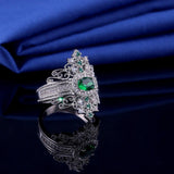 QUALITY RINGS Designer Luxury Green Round Retro Court Style AAA+ CZ Diamonds Ring - The Jewellery Supermarket