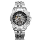 BEST GIFTS - Luxury Men Silver Gold Automatic Mechanical Skeleton Wristwatch Watch - The Jewellery Supermarket