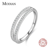 Sterling Silver Double Circle Line Simple Clear AAAA Simulated Diamonds Finger Ring - Shiny Fashion Jewellery - The Jewellery Supermarket