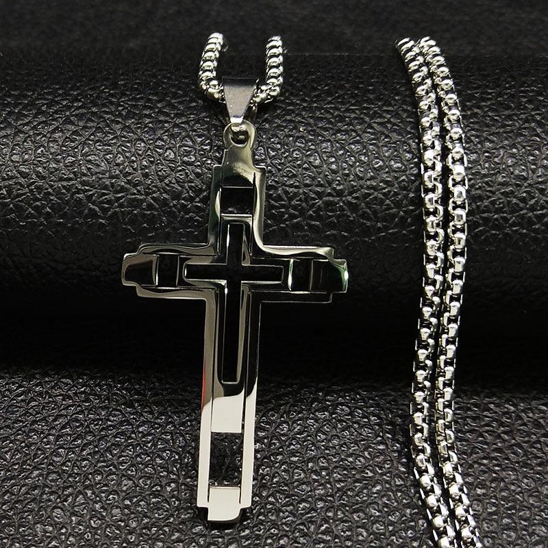 Impressive Stainless Steel Cross Necklace Black Silver Color Gothic Style Necklace - Christian Jewellery - The Jewellery Supermarket
