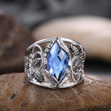 Fashion Wide Noble Rhombus Cut Blue Horse Eye Drill Stone Hollow Leaf Ring - The Jewellery Supermarket