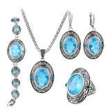 NEW ARRIVAL Tibetan Silver Ethnic Pattern Fashion Blue Natural Zircon Vintage Jewellery Set - The Jewellery Supermarket