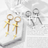 NEW Fashion Gothic Unisex Two Cross Chain Gold Color Stainless Steel Pendant Earrings - The Jewellery Supermarket