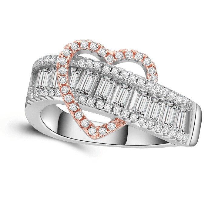 New Luxury Romantic Rose Gold Silver Color Heart Design AAA+ Quality CZ Diamonds Ring - The Jewellery Supermarket