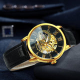 NEW - Luxury Mens Gold Mechanical Skeleton Leather Forsining 3d Hollow Watch - The Jewellery Supermarket