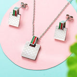 NEW - Famous Brand Designer Rectangle Square Pattern Stainless Steel Jewellery Sets For Women - The Jewellery Supermarket