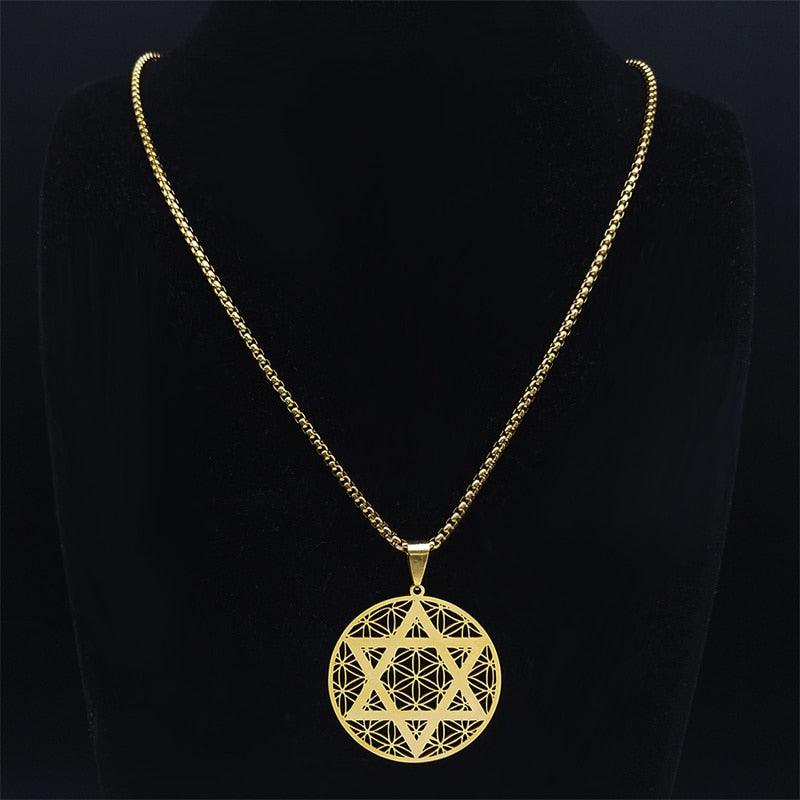 NEW Judaism Stainless Steel Flower of life Hexagram Gold Color Necklaces Pendant Necklace - The Jewellery Supermarket