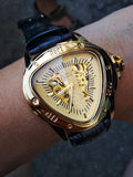 NEW - Luxury Men Golden SteampunkTriangle Skeleton Movement Mechanical Wrist Watch - The Jewellery Supermarket