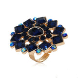 NEW VINTAGE RINGS Vintage Blue Crystal Big Flower Wedding Promise Bohemian Rings - The Jewellery Supermarket