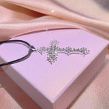 Simple Silver Colour Cross AAA+ Cubic Zirconia Diamonds Pendant light luxury niche design with clavicle chain - The Jewellery Supermarket