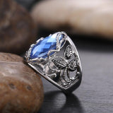 Fashion Wide Noble Rhombus Cut Blue Horse Eye Drill Stone Hollow Leaf Ring - The Jewellery Supermarket