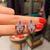 NEW - Luxury Vintage Lab Ruby High Carbon Diamond Gemstone Wedding Jewelry Set - The Jewellery Supermarket