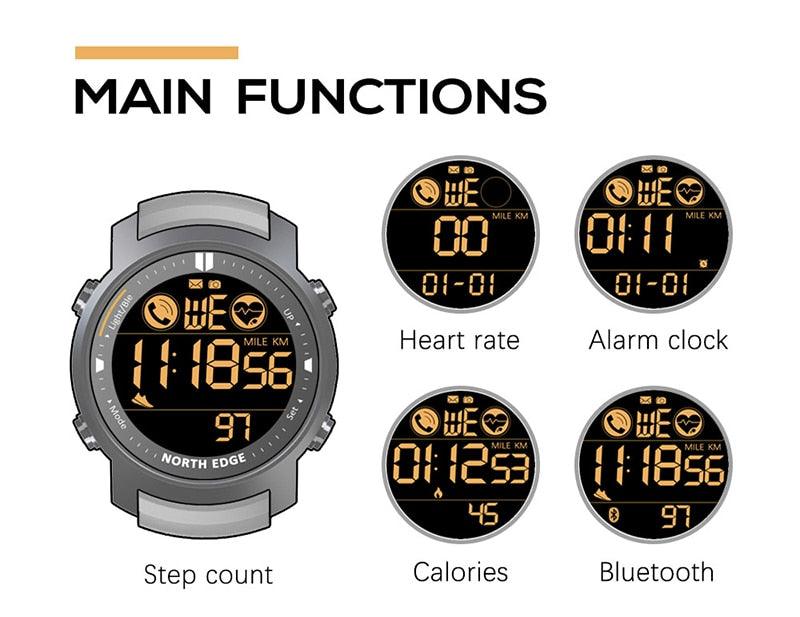 NEW MENS WATCHES - Military Waterproof 50M Running Sports Pedometer Stopwatch Heart Rate Digital Watch - The Jewellery Supermarket