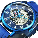 NEW - Luxury Mens Gold Mechanical Skeleton Leather Forsining 3d Hollow Watch - The Jewellery Supermarket