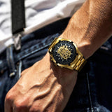 NEW ARRIVAL - Luxury Men Gold Automatic Strap Skeleton Mechanical Skull Watch - The Jewellery Supermarket