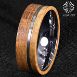 New Arrival 8mm Tungsten Ring With Whiskey Barrel Wood Brushed Stripe Men Wedding Ring - The Jewellery Supermarket
