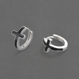Simple Black Cross small Hoop Silver Color Earrings For Men and Women - Fashion Daily Religious Jewellery - The Jewellery Supermarket