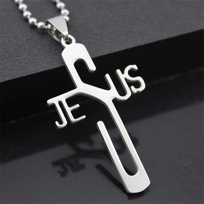 Stainless Steel Silver Color Chain Fashion Letter Jesus Hollow Cross Necklace - Religious Jewellery - The Jewellery Supermarket