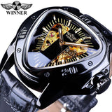 NEW - Luxury Men Golden SteampunkTriangle Skeleton Movement Mechanical Wrist Watch - The Jewellery Supermarket