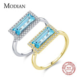 Fine Sterling Silver Ring For Women - Exquisite Rectangle Sky Blue AAAA Simulated Diamonds - Fashion Jewellery