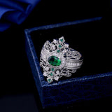 QUALITY RINGS Designer Luxury Green Round Retro Court Style AAA+ CZ Diamonds Ring - The Jewellery Supermarket