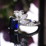 QUALITY RINGS - New Trendy Blue Color Flower AAA+ CZ Diamonds Fashion Ring - The Jewellery Supermarket