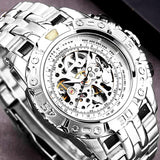 BEST GIFTS - Luxury Men Silver Gold Automatic Mechanical Skeleton Wristwatch Watch