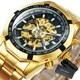 NEW ARRIVAL - Luxury Men Gold Automatic Strap Skeleton Mechanical Skull Watch - The Jewellery Supermarket