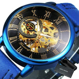 NEW - Luxury Mens Gold Mechanical Skeleton Leather Forsining 3d Hollow Watch - The Jewellery Supermarket