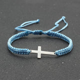 Stainless Steel Cross Charm Bracelet - Lucky Handmade Braided Adjustable Rope Chain Christian Bracelets - The Jewellery Supermarket