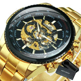 NEW - Luxury Men Silver Gold Skeleton Automatic Mechanical Wrist Military Watch - The Jewellery Supermarket