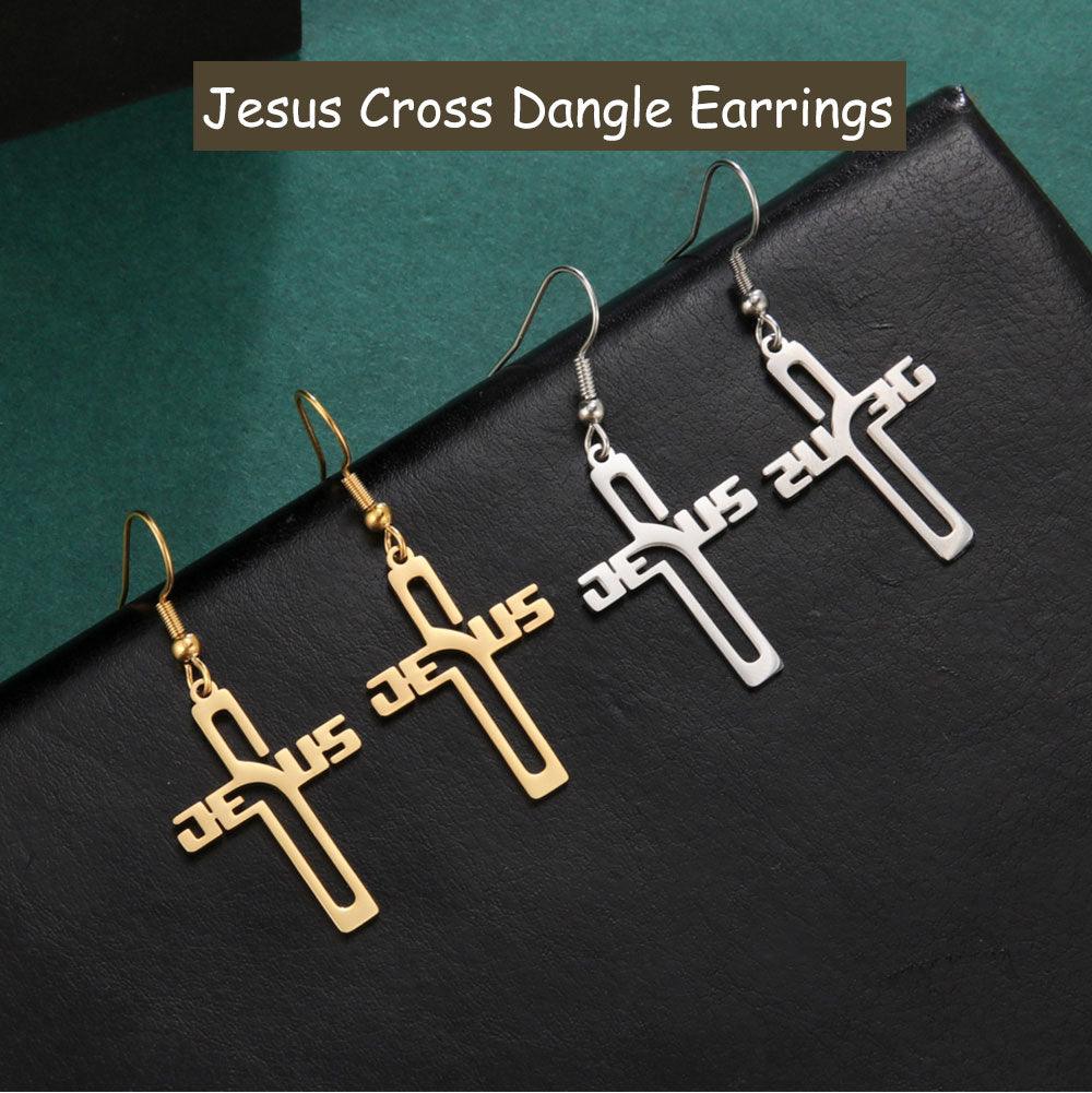 Stainless Steel Christian Jesus Cross Dangle Drop Earrings for Women - Religious Jewellery - The Jewellery Supermarket