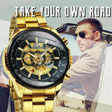 NEW - Luxury Men Silver Gold Skeleton Automatic Mechanical Wrist Military Watch - The Jewellery Supermarket