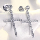 Stylish Drop Earrings with Cross Design Dazzling Tiny AAA Zirconia Crystals Luxury Exquisite Female Jewellery