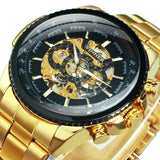 NEW - Luxury Men Silver Gold Skeleton Automatic Mechanical Wrist Military Watch - The Jewellery Supermarket