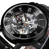 NEW - Luxury Mens Gold Mechanical Skeleton Leather Forsining 3d Hollow Watch - The Jewellery Supermarket