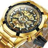 NEW ARRIVAL - Luxury Men Gold Automatic Strap Skeleton Mechanical Skull Watch - The Jewellery Supermarket