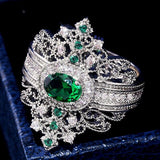 QUALITY RINGS Designer Luxury Green Round Retro Court Style AAA+ CZ Diamonds Ring - The Jewellery Supermarket