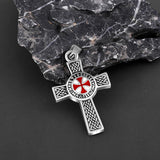 Retro 316L Stainless Steel Cross Shield Drop Red and White Pendant Necklace - Christian Fashion Jewellery - The Jewellery Supermarket
