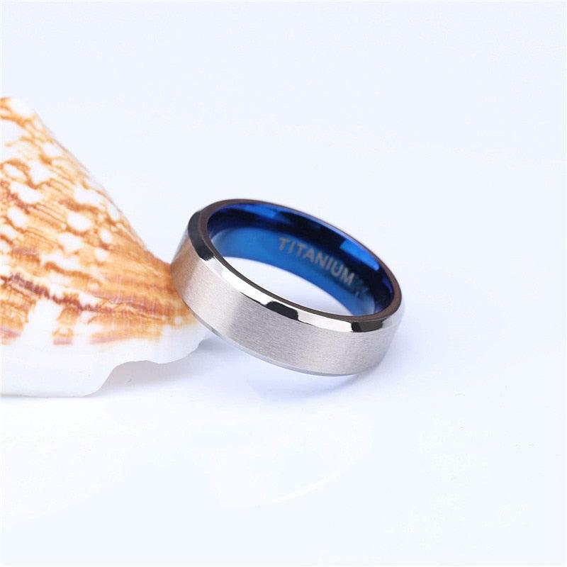 Silver Colour Blue Inside Classic 100% Pure Titanium Men and Women Rings - Quality Wedding Rings - The Jewellery Supermarket