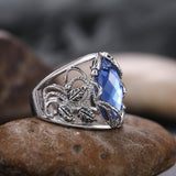 Fashion Wide Noble Rhombus Cut Blue Horse Eye Drill Stone Hollow Leaf Ring - The Jewellery Supermarket