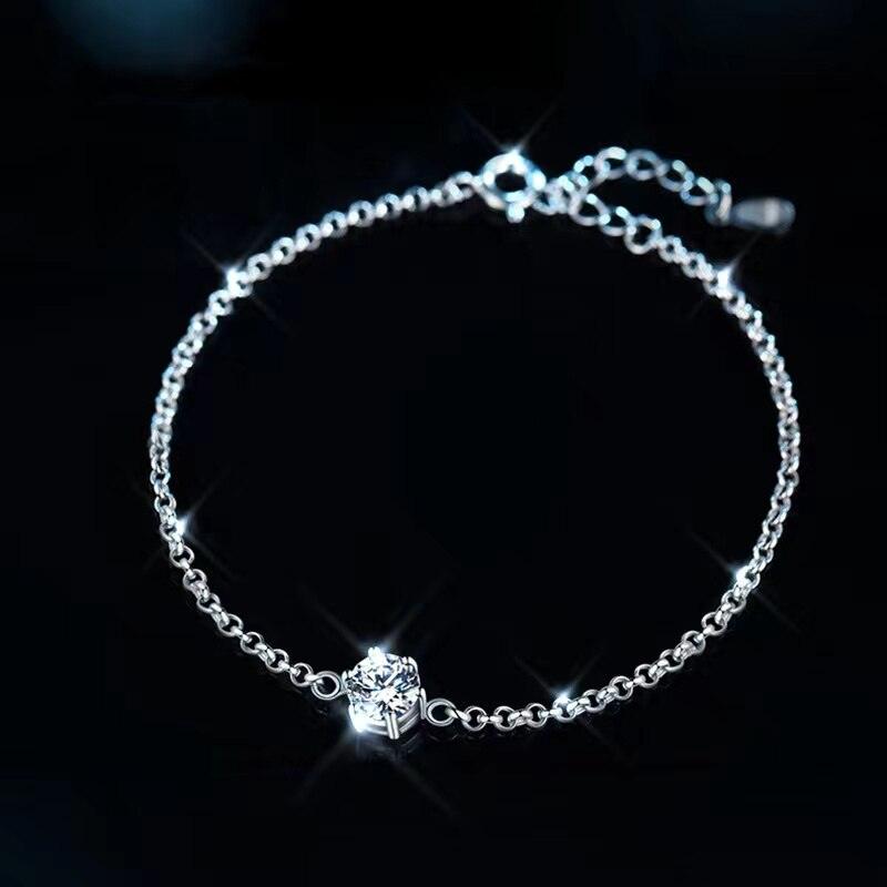 NEW ARRIVAL - Trendy D Color 1 Carat Moissanite Platinum Plated 6 Prong Charm Bracelet - The Jewellery Supermarket