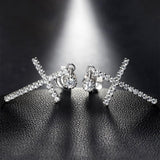 BEST GIFTS - Luxury Inlay AAA+ Cubic Zirconia Diamonds Delicate Silver Color Cross Earrings