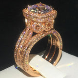 NEW Vintage 18K Rose Gold Colour AAAA Quality Cubic Zirconia Luxury Ring set - The Jewellery Supermarket