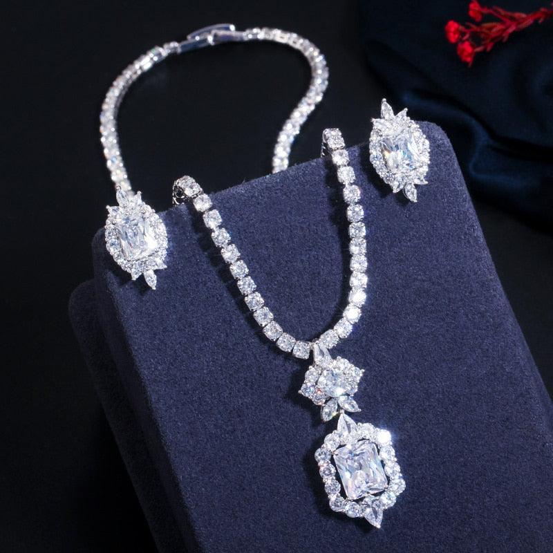 NEW ARRIVAL Shiny Yellow AAA+ Cubic Zirconia Diamonds Round Tennis Necklace and Earrings Set for Women - The Jewellery Supermarket